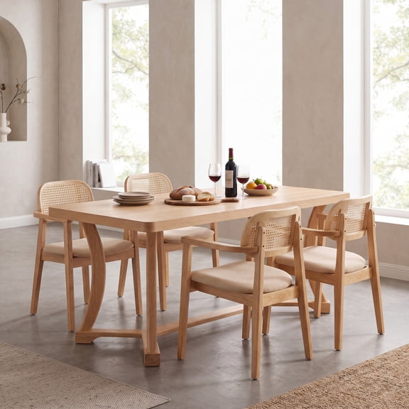 Christopher Knight Home 5-Piece Dining Set, 67" Rectangle Table with Rattan Back Chairs, Natural