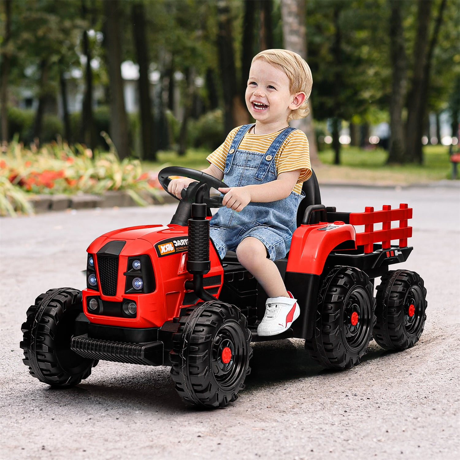 CIPACHO 12V Ride On Tractor with Trailer, Electric Kids Car with 2.4RC, 3 Speed Adjustable, USB, MP3, Power Display, 2 Point Safety Belt, Red CIPACHO 12V Ride On Tractor with Trailer, Electric Kids Car with 2.4RC, 3 Speed Adjustable, USB, MP3, Power Display, 2 Point Safety Belt, Red