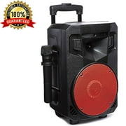 Portable Party Picnic USB Input Karaoke FM Radio Trolley Wheel Transportable Speaker - Black & Red Grill