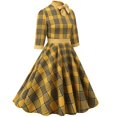 thumbnail image 3 of Njagoc3 Womens Long Sleeve Plaid Fit & Flare Dress, Vintage Casual Gown, Fall Party & Daily Wear, 3 of 5