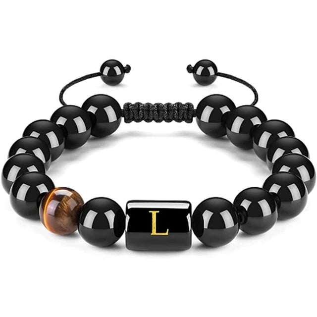Xihbxyly Tobillera de Piedra Negra, Pulsera de Cuentas de Piedra Negra, Tobillera de Piedra Natural