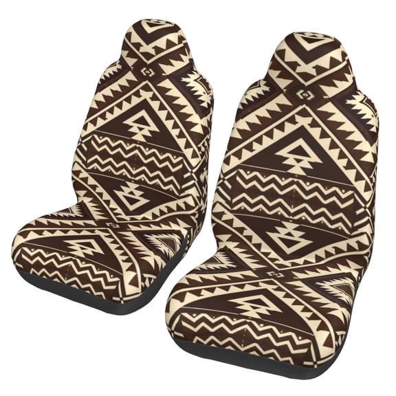 Traditional Ethnic Pattern Wall Decor Car Seat Cover 2 Pcs Auto Front Bucket Seats Protector Cushion Universal Vehicle Truck SUV