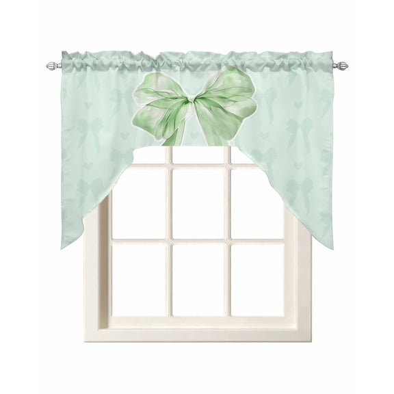 Green Bow Swag Valances for Windows, Small Curtains Drapes, Cute Bowknot Minimalist Solid Color Kitchen Window Curtains Over Sink Rod Pocket Window Treatment Valance for Bedroom/Bathroom 56"x36"