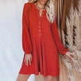 thumbnail image 2 of Pompotops Robe Décontractée Mode Automne à Manches Longues Boutons Col en V Couleur Unie pour Femmes, 2 of 4