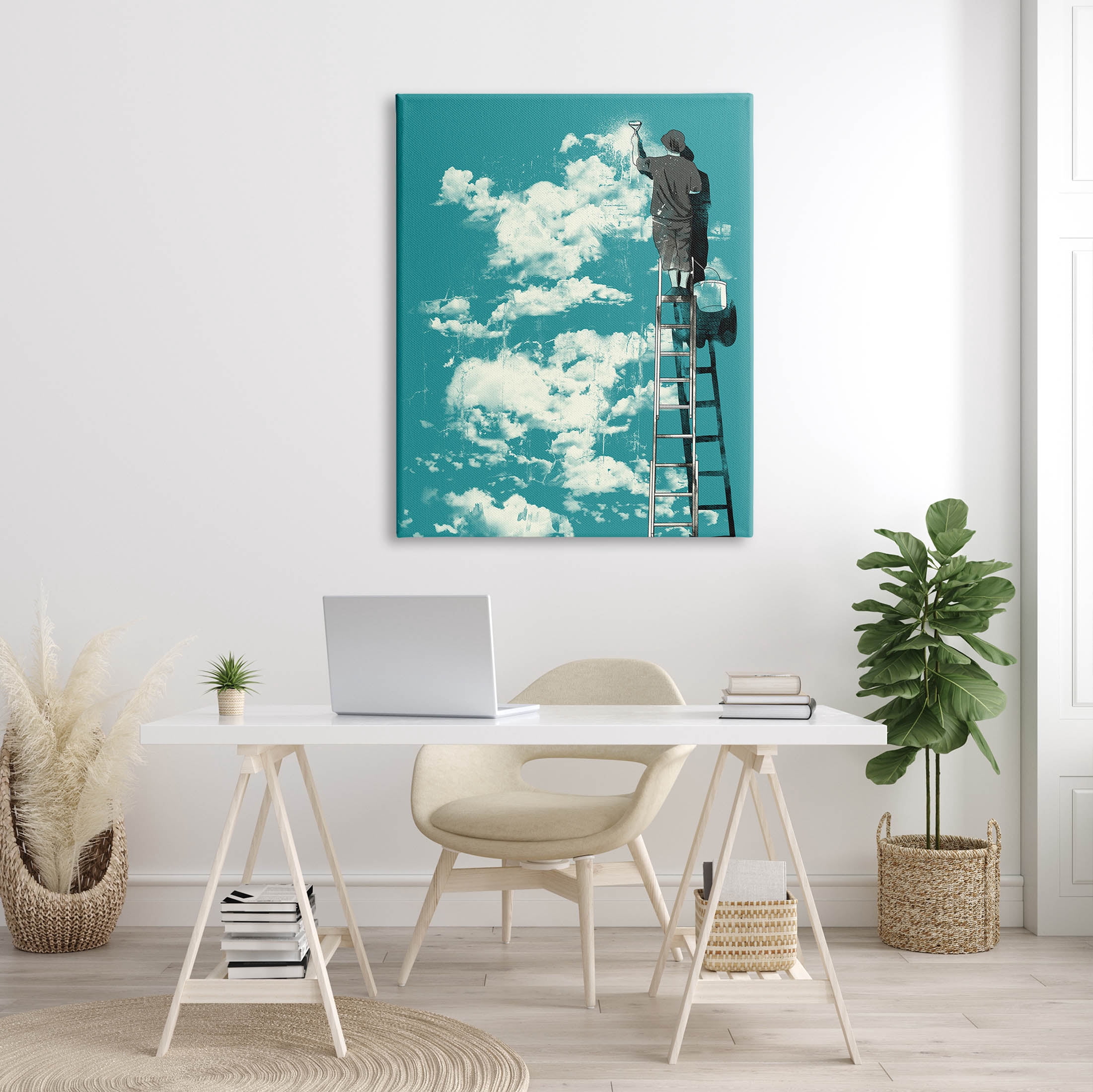 Stupell Industries Painter On Ladder Conceptual Clouds Graphic Art Gallery Wrapped Canvas Print Wall Art, Design by Matheus Lopes Castro