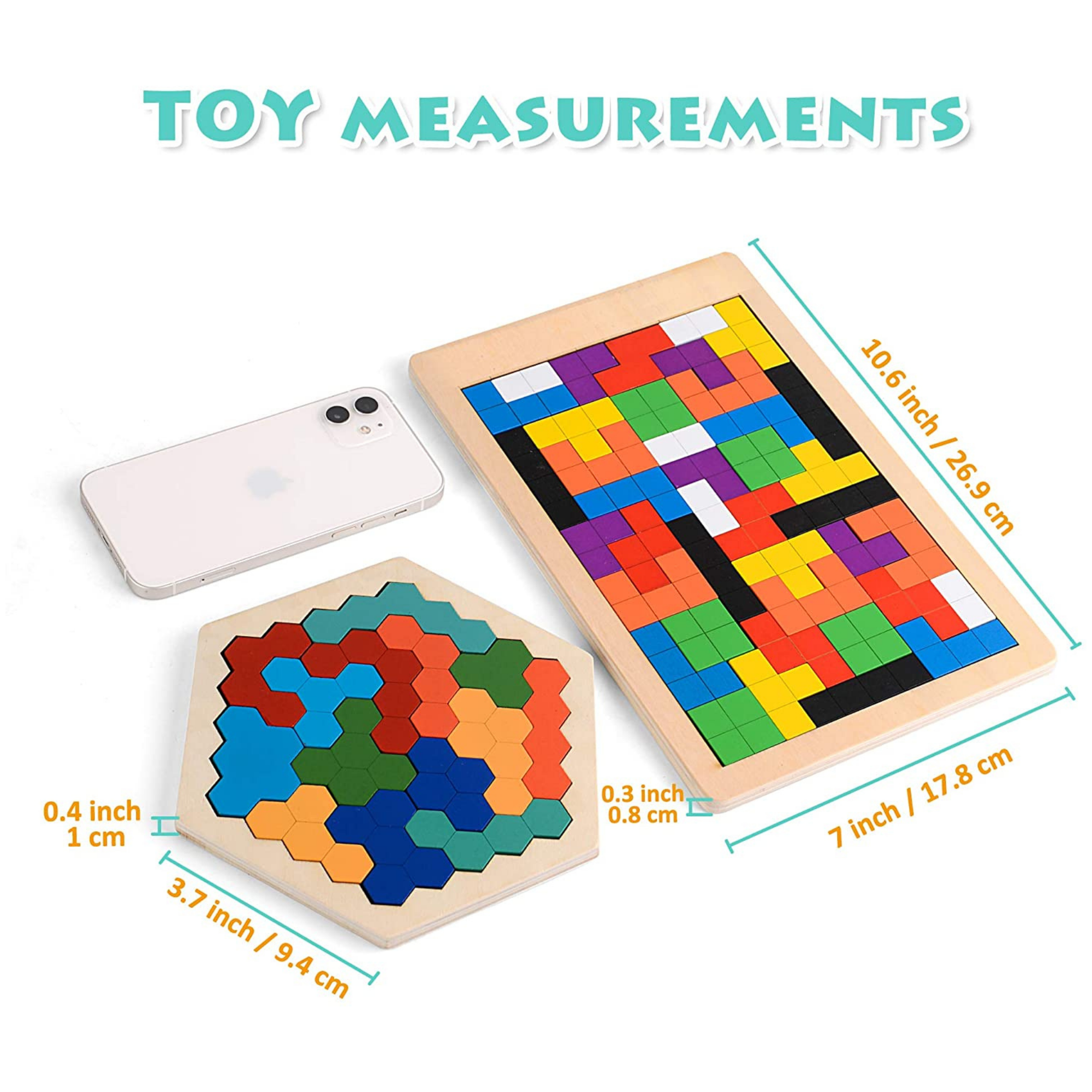 USATDD Wooden Tetris Puzzle Tangram Jigsaw Brain Teasers Toy Building Blocks  Game Colorful Wood Puzzles Box Educational Gift For Kids 40 Pcs 