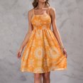 thumbnail image 2 of Fesfesfes Summer Dresses for Women Floral Printing Boho Sling Dress Casual Pleated Tube Top Knee Length Dress Off Shoulder Sleeveless Spaghetti Straps Beach Dress, 2 of 5