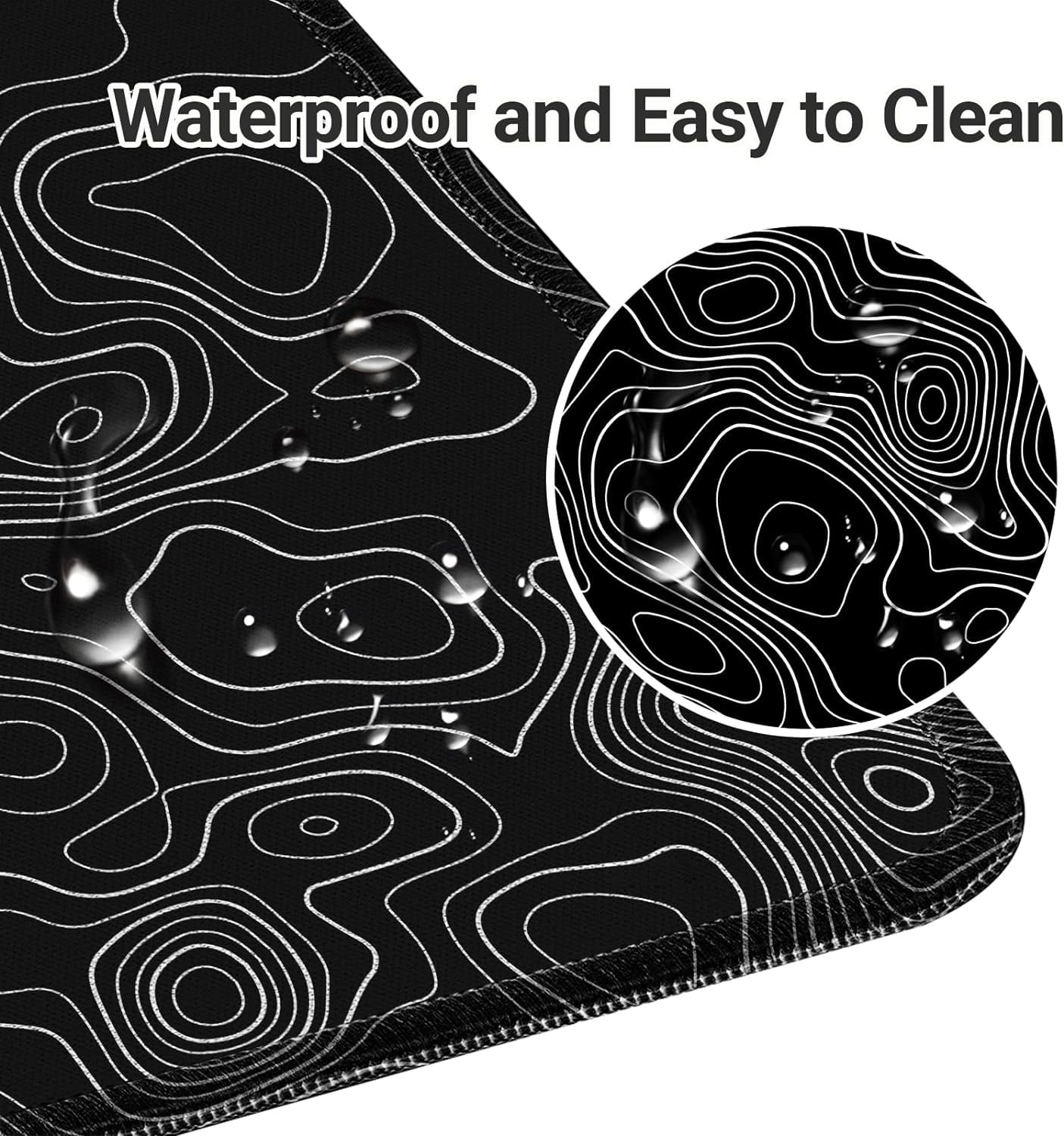 Topographic Contour Gaming Mouse Pad Large,XL Desk Pad Computer Mouse Pad for Keyboard with Stitched Edges, Anti-Slip Base,Waterproof Mousepad,Big Mouse Pad (Black,31.5" x 11.8")