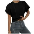 thumbnail image 5 of Zszcpp Casual Tops For Women Ruffled Short Sleeve Round Neck Knitted Tie Up Pullovers Sweater Blouse Casual Blouses, 5 of 5