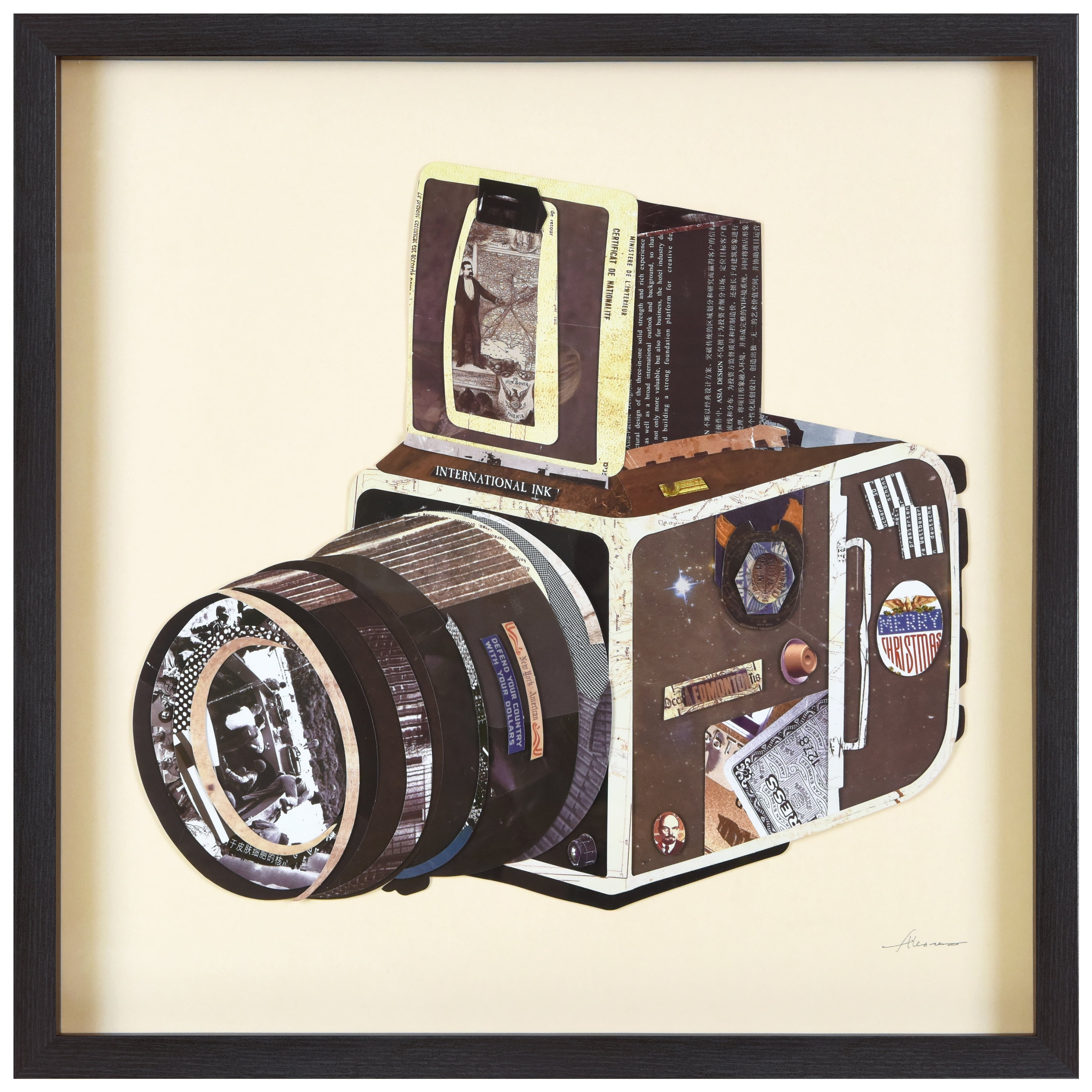 Empire Art Direct Antique Film Projector & SLR Camera Dimensional Collage Framed Graphic Art Under Glass Wall Art, 25" x 25" each, Ready to Hang