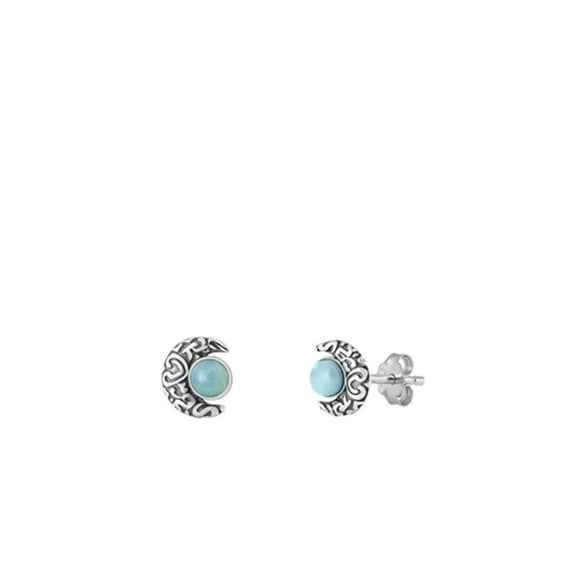 Sterling Silver Larimar Crescent Moon Stud Earrings .925 New Jewelry Female Unisex