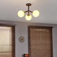 thumbnail image 2 of 3-Light Matte Black Semi-Flush Mount Ceiling Light with Frosted Angular Glass Shade, 2 of 9
