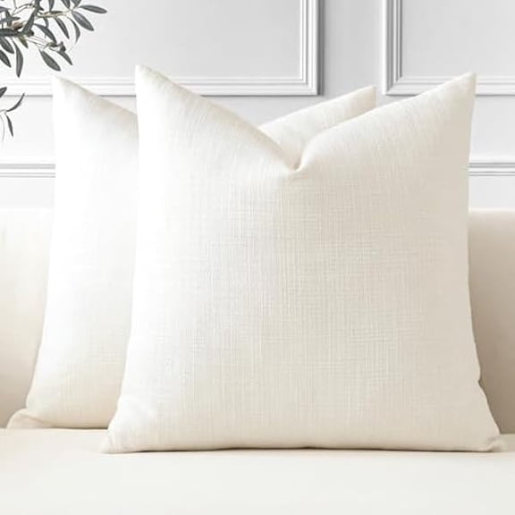 Eryueer Set of 2 Cushion Covers 40x40 cm Linen Cream Decorative Throw Pillow Covers 16x16 Inch Square Cushion Case Home Decor Pillowcases for Couch Sofa Living Room Bed (Cream)