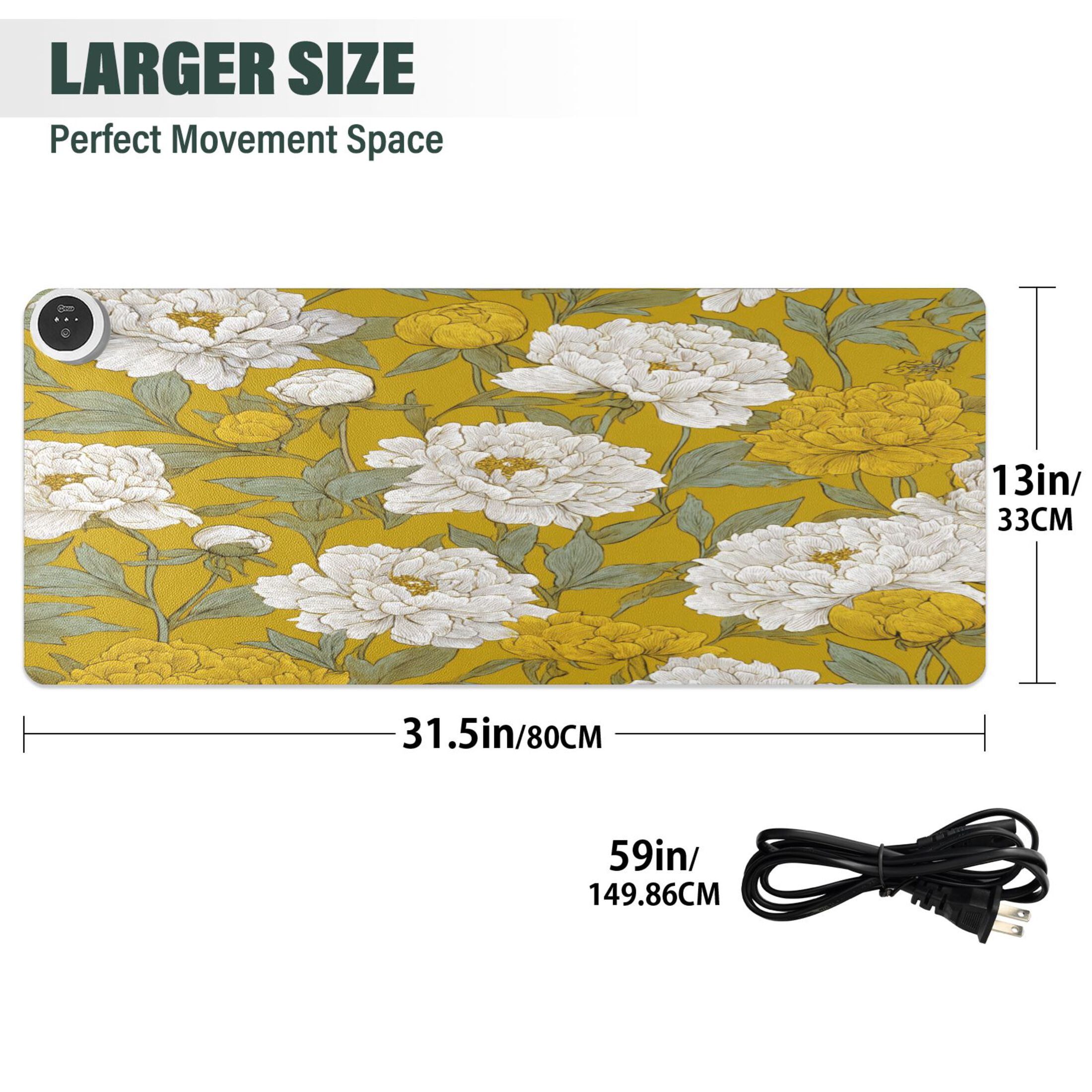 Large Heated Desk Mat Mouse Pad 31.5"x13"PU Leather Graphene Heating Desk Warmer with 3 Temperature Settings 110V US Plug Non-Slip Warm Pad for Home, Office, and Gaming Orchids Of The Retro Era