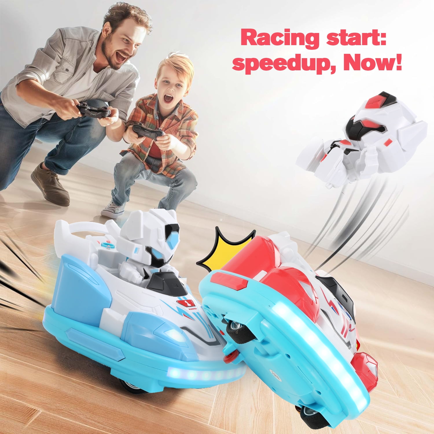 Anpro Remote Control Car for Toddlers, Kids RC Ejecting Bumper Car with Music LED Lights Spray, RC Cartoon Car Speed Bumper Cars Toys Set of 2 Players for Boy Girls 3-10 Years Old