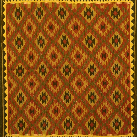 Ahgly Company Indoor Square Oriental Yellow Traditional Area Rugs, 4' Square