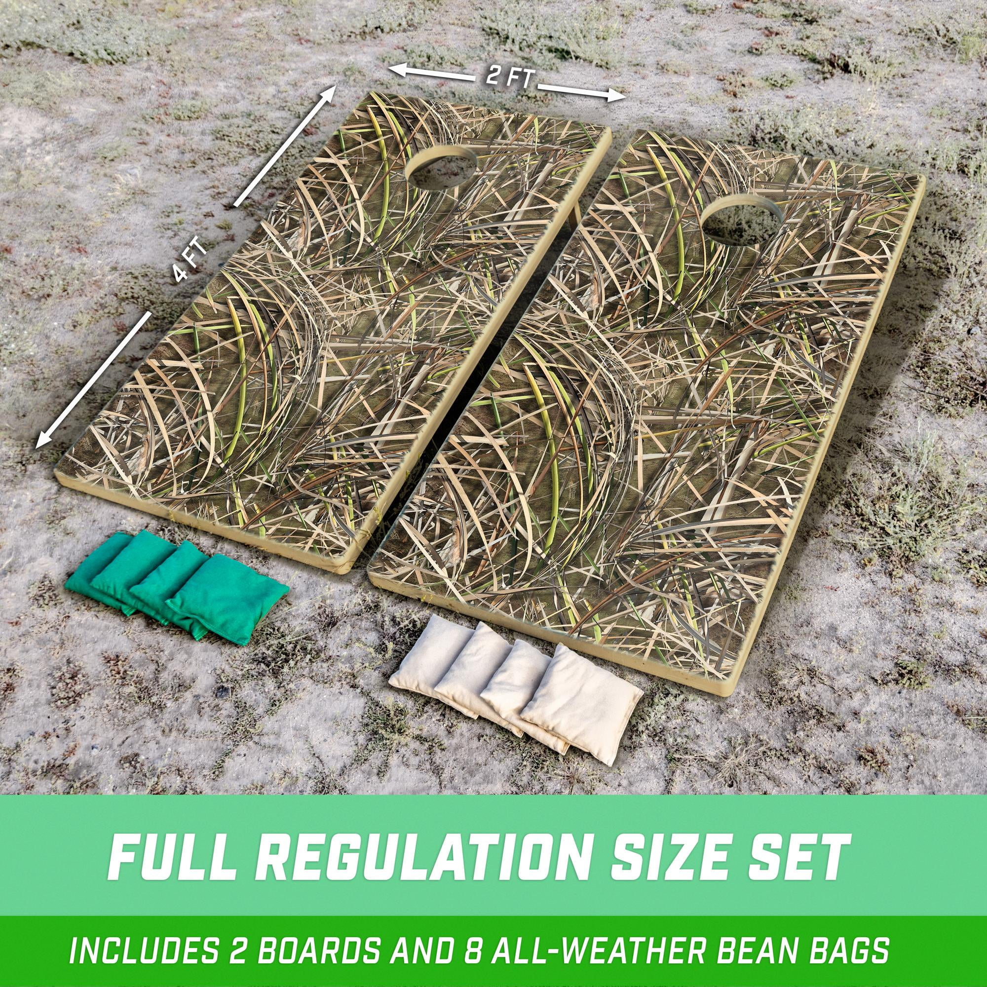 GoSports Tough Toss All Weather Cornhole Outdoor Game - 2 Regulation Size Boards, 8 Bean Bags, and Carry Case - Reed Camo