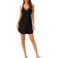 thumbnail image 2 of INSPIRE CHIC Women's Sleeveless Sleepwear Chemises Lingerie V Neck Mini Slip Soft Pajama Dress M Black, 2 of 5