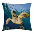 thumbnail image 1 of Turtle Throw Pillow Cushion Cover, Hawksbill Sea Turtle in Blue Lagoon of Indian Ocean Eretmochelys Imbricata, Decorative Square Accent Pillow Case, 24 X 24 Inches, Blue Lilac Yellow, by Ambesonne, 1 of 1