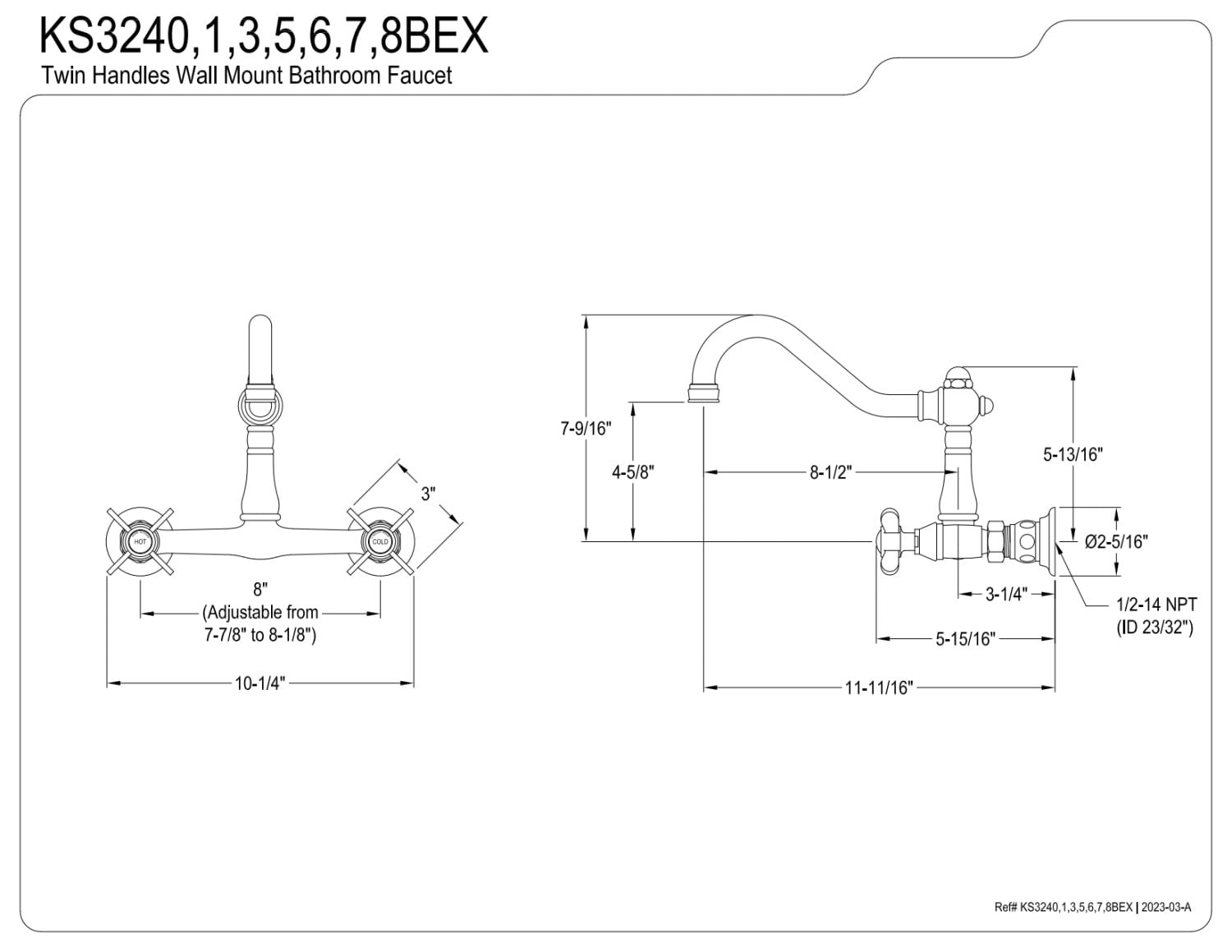 Kingston Brass KS3240BEX Essex Wall Mount Bathroom Faucet, Matte Black