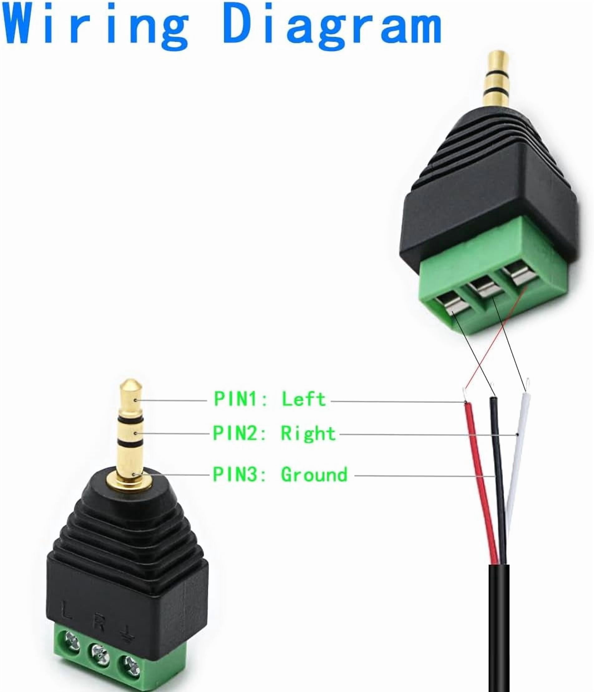 JJEAN-3-Pack 3.5mm 3 Pole TRS Stereo AV Male to 3-Screw Terminal 1/8 Inch TRS Stereo Male Plug to 3-Pole Screw Block Soldless Repair Adapter for AUX Cable and IR Extension Cable