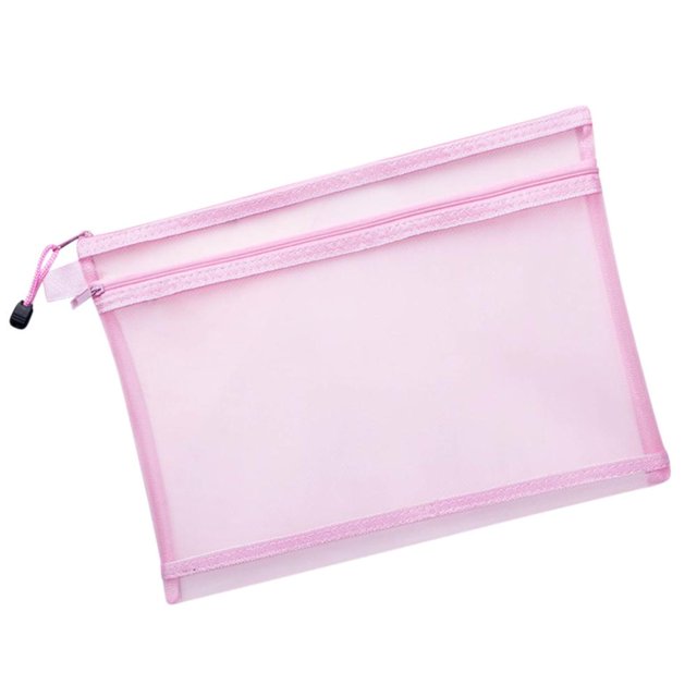 Feltree Transparent Double-layer Mesh File Bag Information Bag Zipper Student Test Paper Storage Bag Pen Bag Information Bag