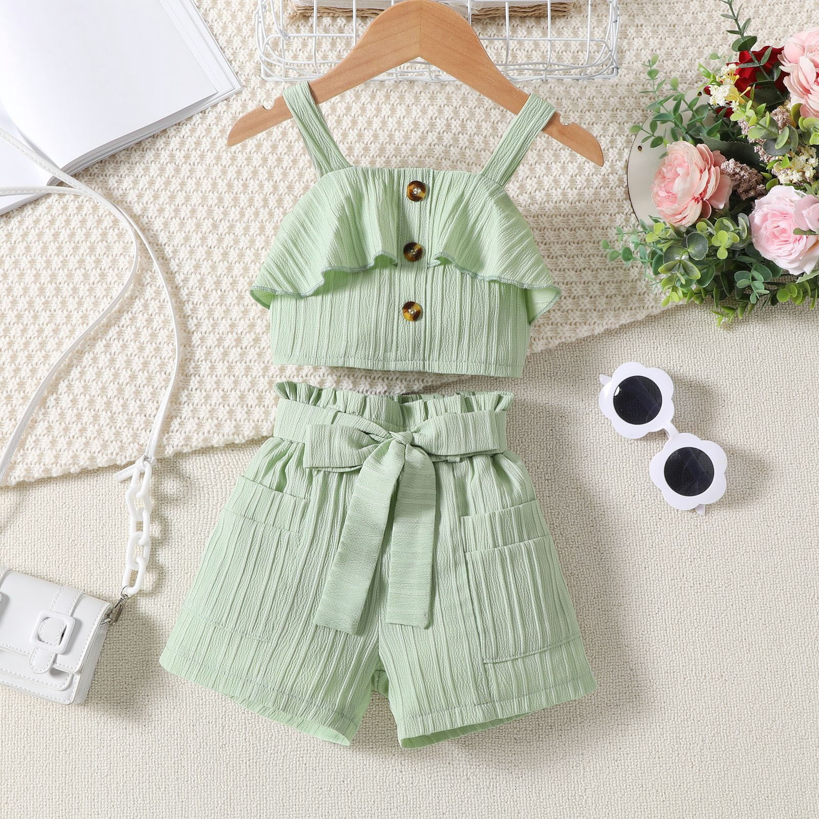 Coerni Toddler Girls Clothes 3T 4T 5T 6T 7T Summer Outfits Baby Kids Short Sleeve T-Shirt Tops & Bow Shorts Sets 2pcs