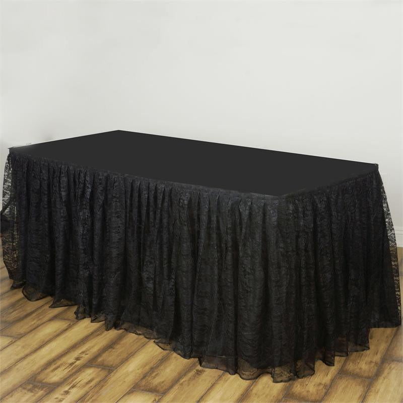 Efavormart Black Dual Layer Lace Polyester Table Skirt for Kitchen