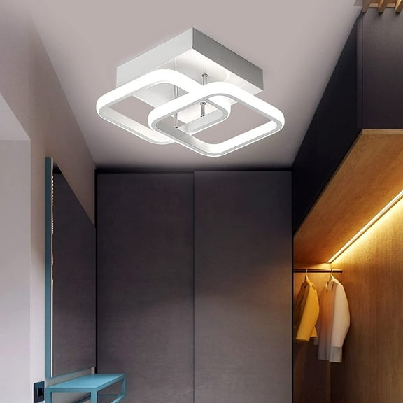 Modern Hallway LED Ceiling Light,Square Flush Mount Ceiling Lighting Fixture,Bathroom Mini 2 Head Acrylic Close to Ceiling Lamp Geometric Chandelier for Bedroom,Office,Living Room,Kitchen 22W