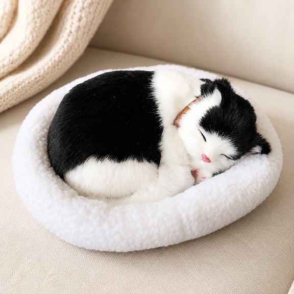 Realistic Purring Cat Stuffed Animal Comfort Animal Sleeping Plush Toy with Breathing Motion Soft Electronic Pet for Home Car Gift