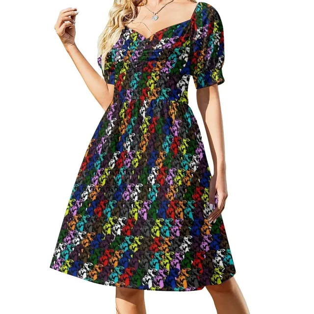 Vestido de manga corta de dinosaurio arcoíris vestido ajustado ropa estética ropa femenina vestido de fiesta elegante para mujer