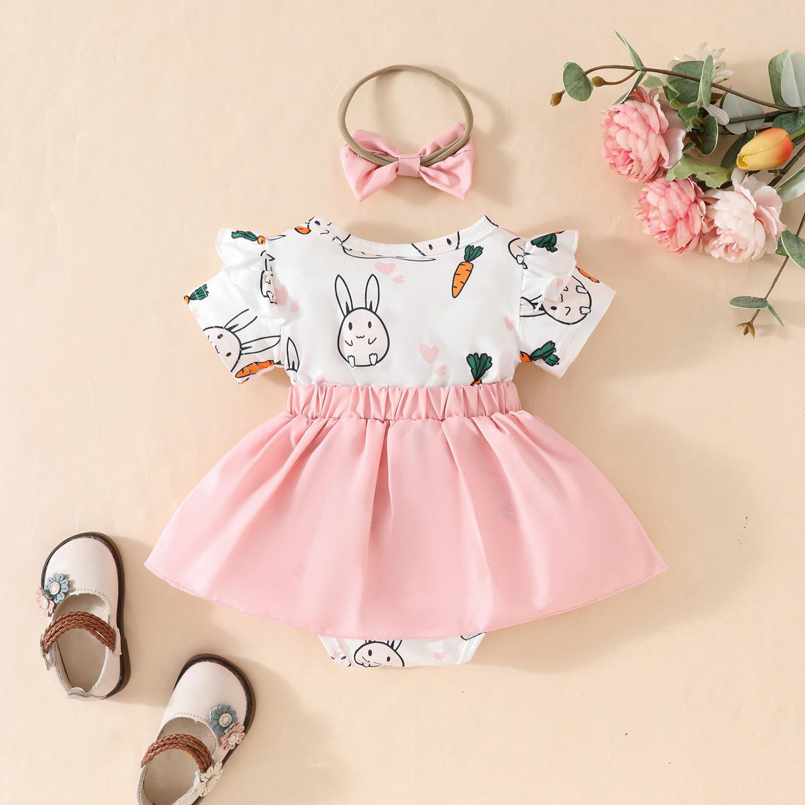 Staki Butterfly Dress for Girls Newborn Baby Girl Outfit Fly Sleeve Romper Dress Short Sleeve Bodysuit Fall Clothes Headband 0-18M(Red,9-12 Months)
