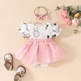 thumbnail image 6 of enyan Newborn Baby Girl Easter Romper Dress Ruffle Short Sleeve Bunny Jumpsuit Bodysuit with Headband,Red,6-9 Months, 6 of 7