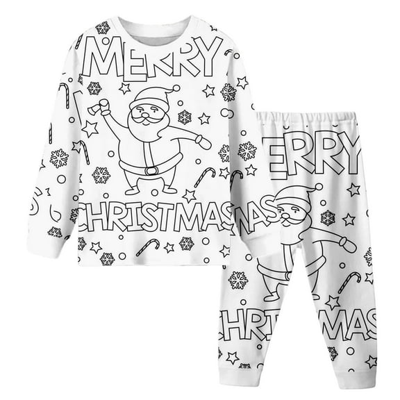 Weebloom Boys Christmas Loungewear Long Sleeve Tops Pants Doodle Holiday Family Matching Outfits Pajamas Sleepwear Pjs White 2-3 Years