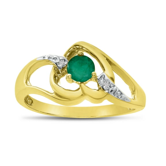 10k Yellow Gold Round Emerald And Diamond Heart Ring