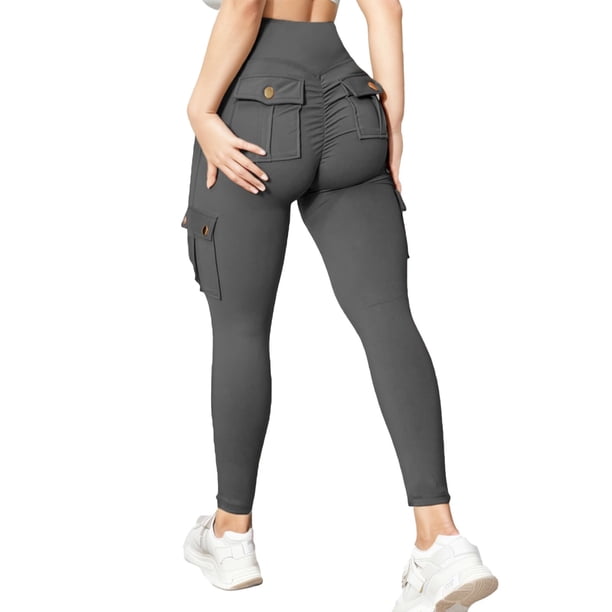 Gibobby Pantalones de yoga Pantalones pierna sólidos con cintura ancha básica yoga(Gris, L)