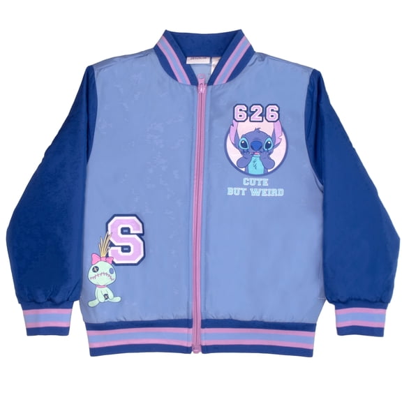 Disney Lilo and Stich Character Girls Zip Up Bomber Jacket for Kids (Size 4-16)