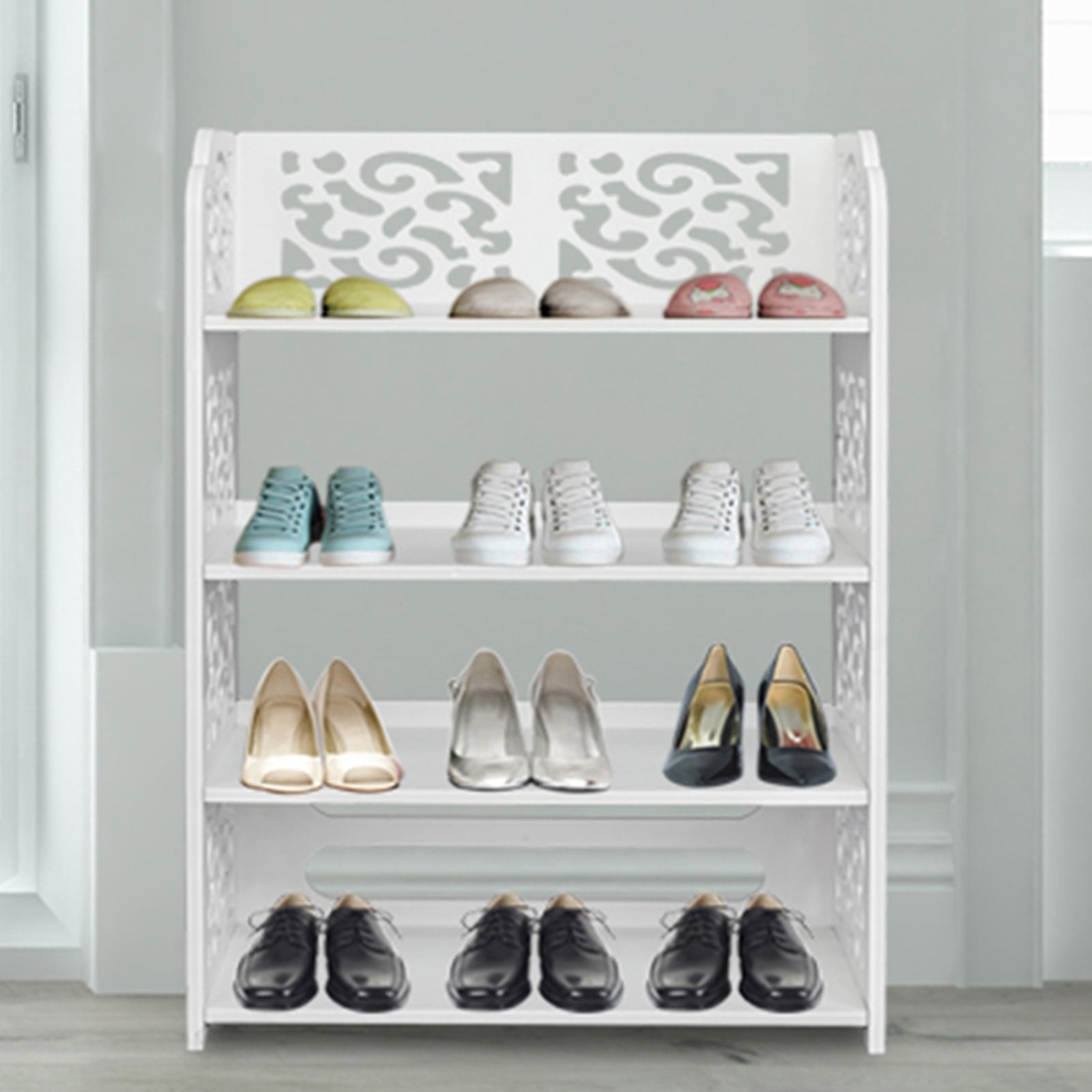 UWR-Nite 4-Tier Carved Shoe Rack, White