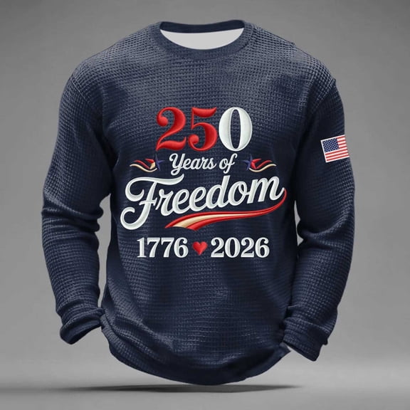250 Anniversary USA Sweatshirt Men American Flag Sweatshirt Long Sleeve Waffle 250th Anniversary Shirt