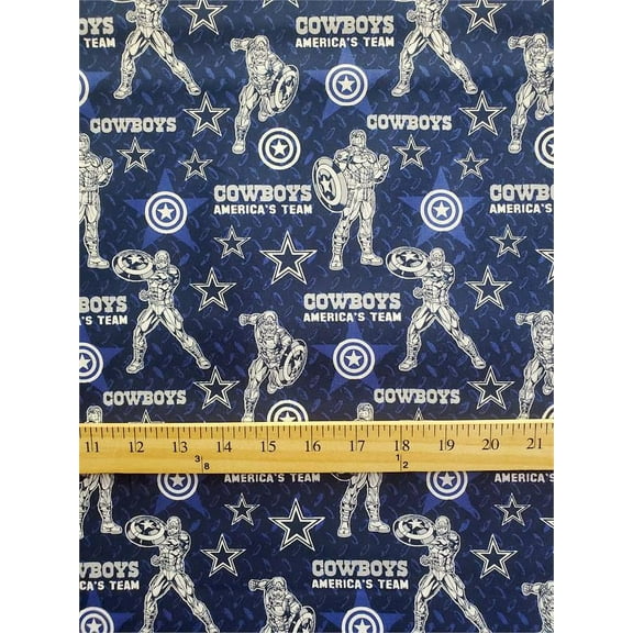 100% Cotton Fabric "NFL Dallas Cowboys, FOOTBALL CPT America" Print/45"W/ Sold By The Continuous Yard