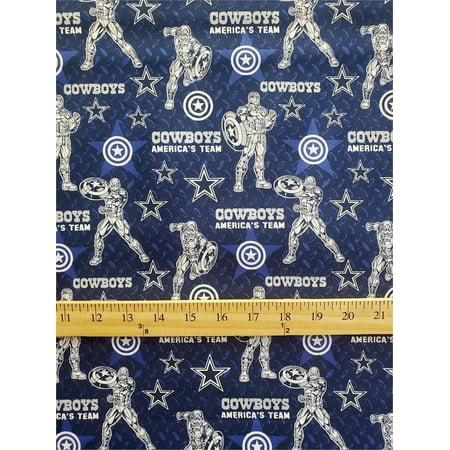 100% Cotton Fabric NFL Dallas Cowboys FOOTBALL CPT America Print/45 W/ Sold By The Continuous Yard