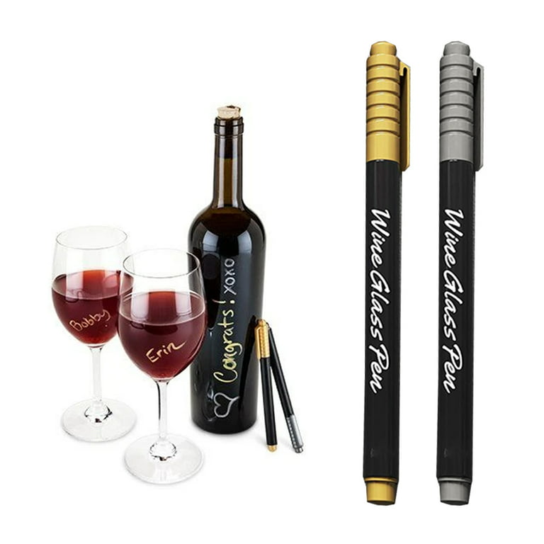 4 Wine Glass Markers Pen Gold Silver Erasable Washable Weddings Party Drink Name