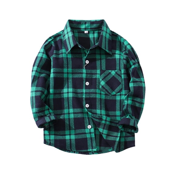 Scyoekwg Boys Plaid Shirts Fashion Toddler Baby Boys Long Sleeve Tops Casual Lapel Button Shirts Green 5-6 Years