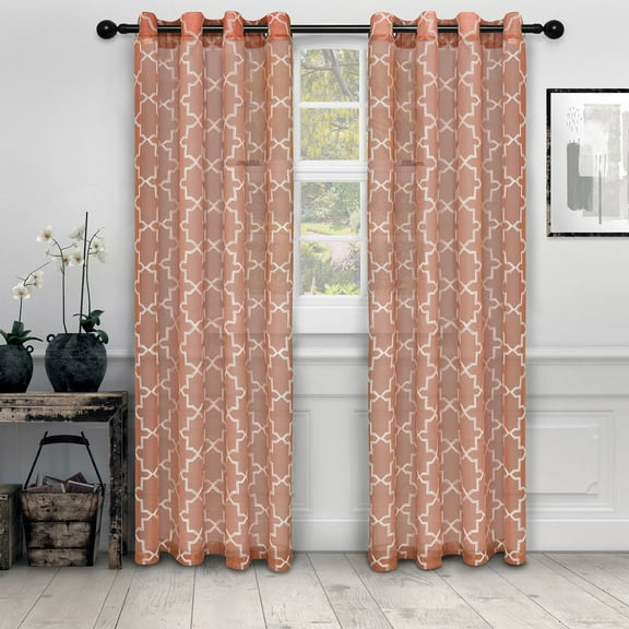 Quatrefoil Diffused Light Printed Semi-Sheer Curtain Set Rust / 52"x84"