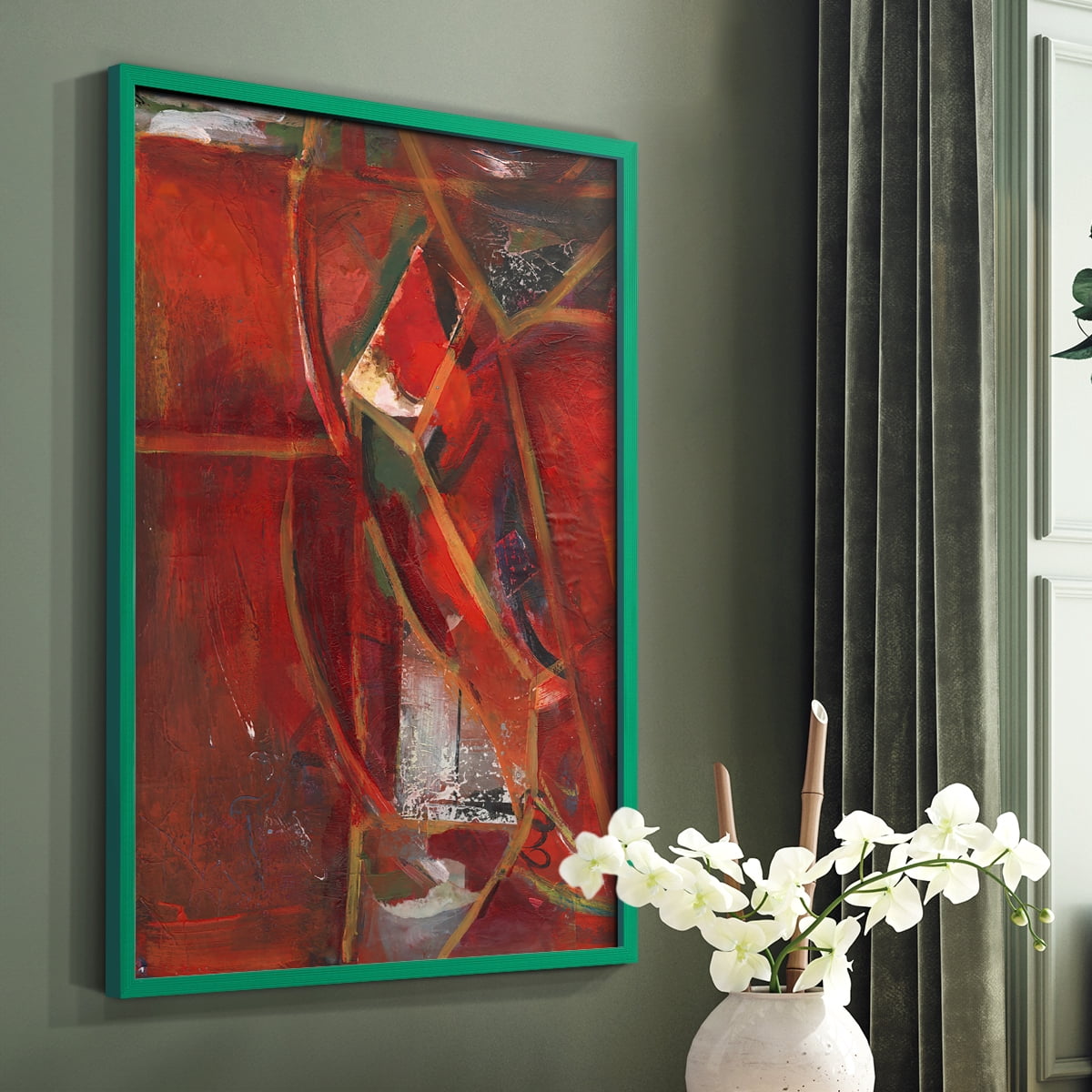 City Life II Framed Print in Green Solid Wood Framed Print No Nail Hanging