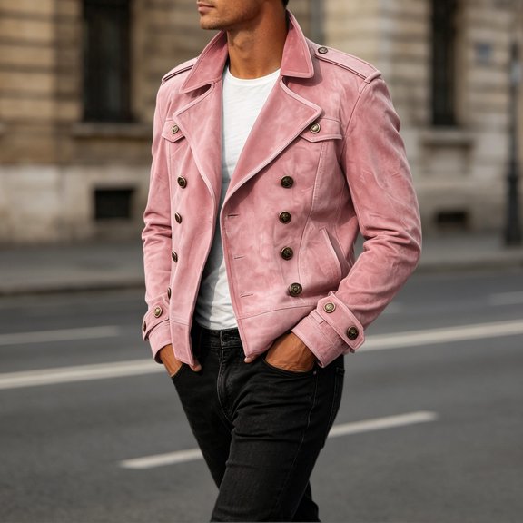 Samdudou Mens Suede Jackets Vintage Faux Double Breasted Outerwear Lapel Collar Short Trench Style Windbreaker for Fall Winter Commute