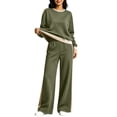 thumbnail image 2 of Womens Outfit Sets 2 Piece,Crew Neck Long Sleeve Sweatshirt,Side Stripe High Waist Wide Leg Pants Pocket,Fall Tracksuit,Spring Casual Outfits, 2 of 5