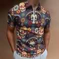 thumbnail image 2 of Colorful Collection of Skulls And Flowers Men Zipper T-shirt Summer Casual Short Sleeve T-shirt Top, 2 of 7