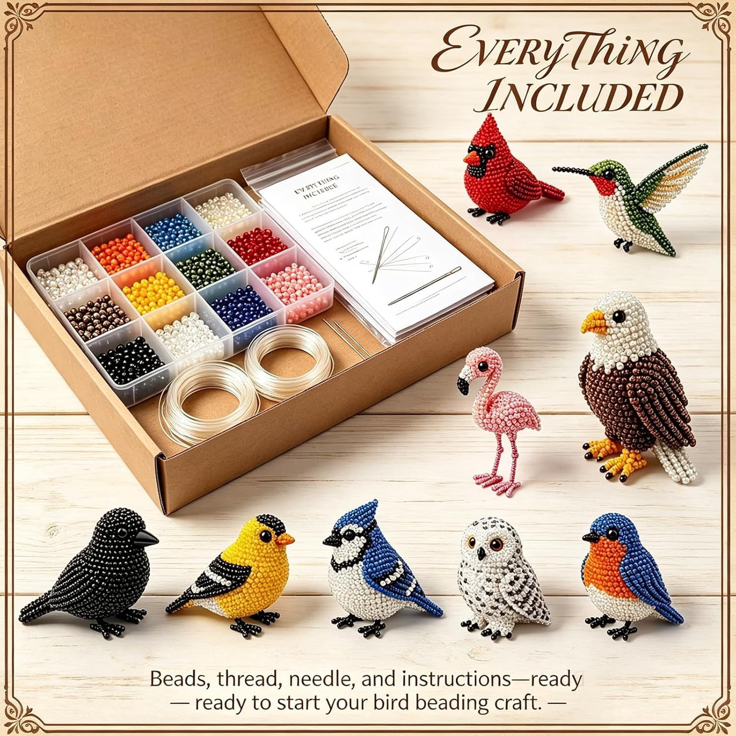 Cute 3D Bird Beaded Embroidery Craft Set with Instructions, DIY Bird Beading Kit for Adults & Beginners, Handmade DIY Birds Art Kit for Craft Enthusiasts, Stress Relief Creative Hobby(Style E)Q