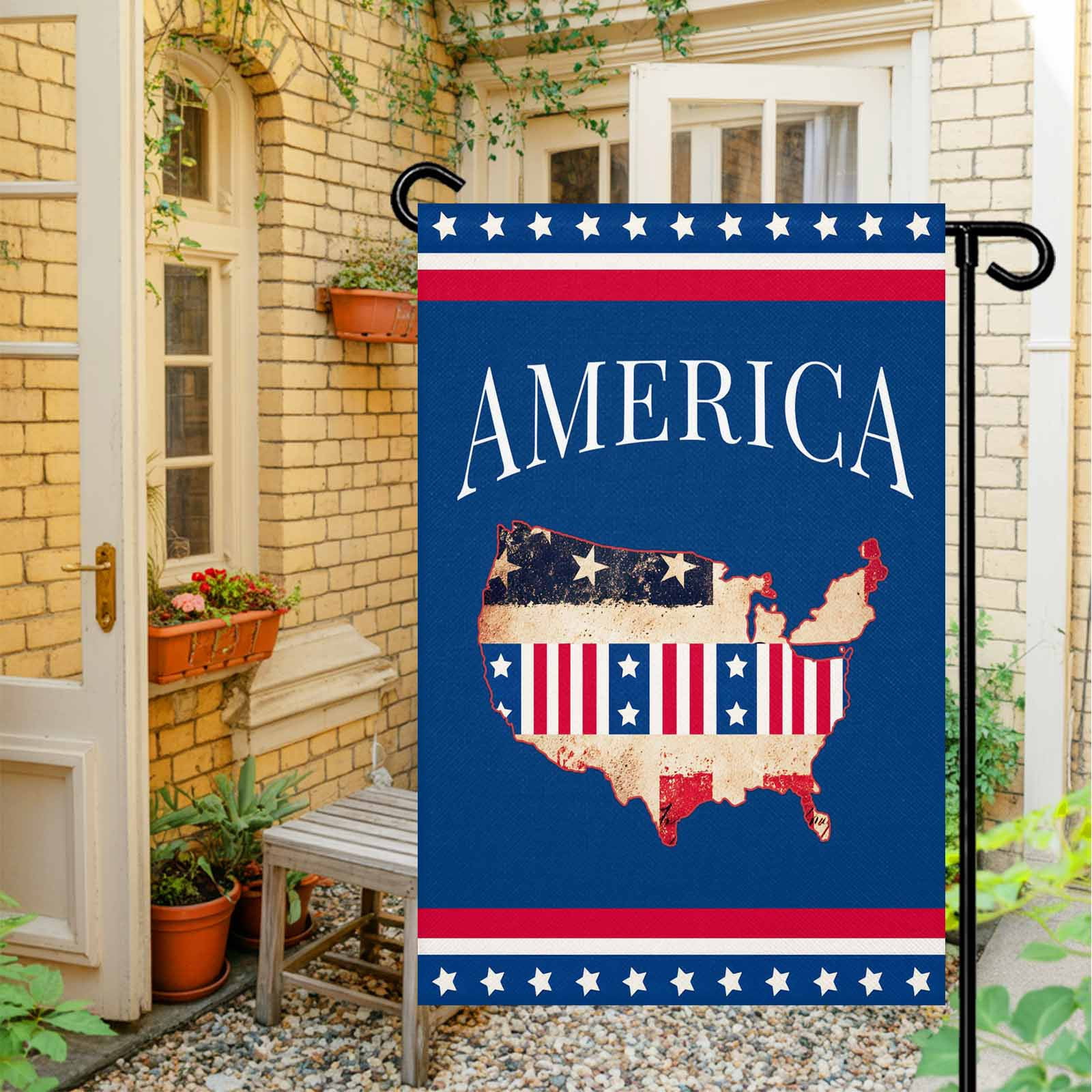 4th of July Garden Flags America 250 Years Garden Flag Double Sided Welcome Flag USA Map Patriotic Star Stripes Independence Day Yard Flags for Outdoor Lawn Porch Memorial Day Decor 28x40 Inch